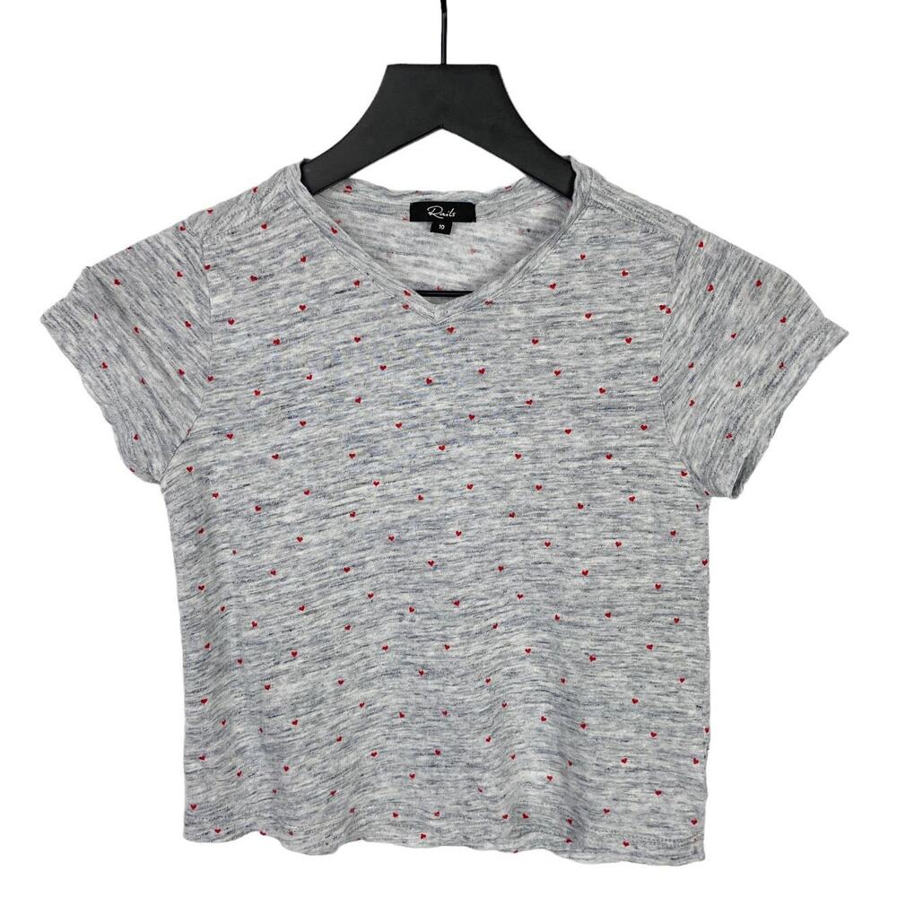 Rails‎ Girls Linen T Shirt Top Heart Print Gray Red